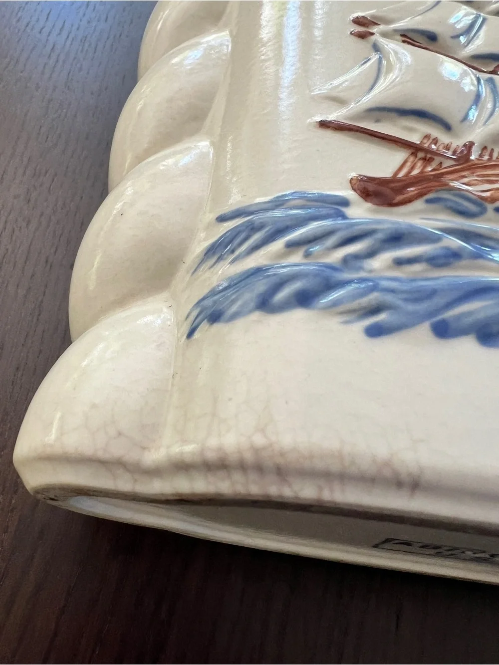 Abingdon Clipper Ship Pottery Vase with Sailboat - White with Blue Nautical